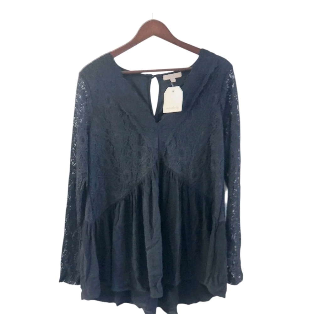 Wonderly Black Lace Overlay Long Sleeve Tunic Top Womens Size XL NEW NWT